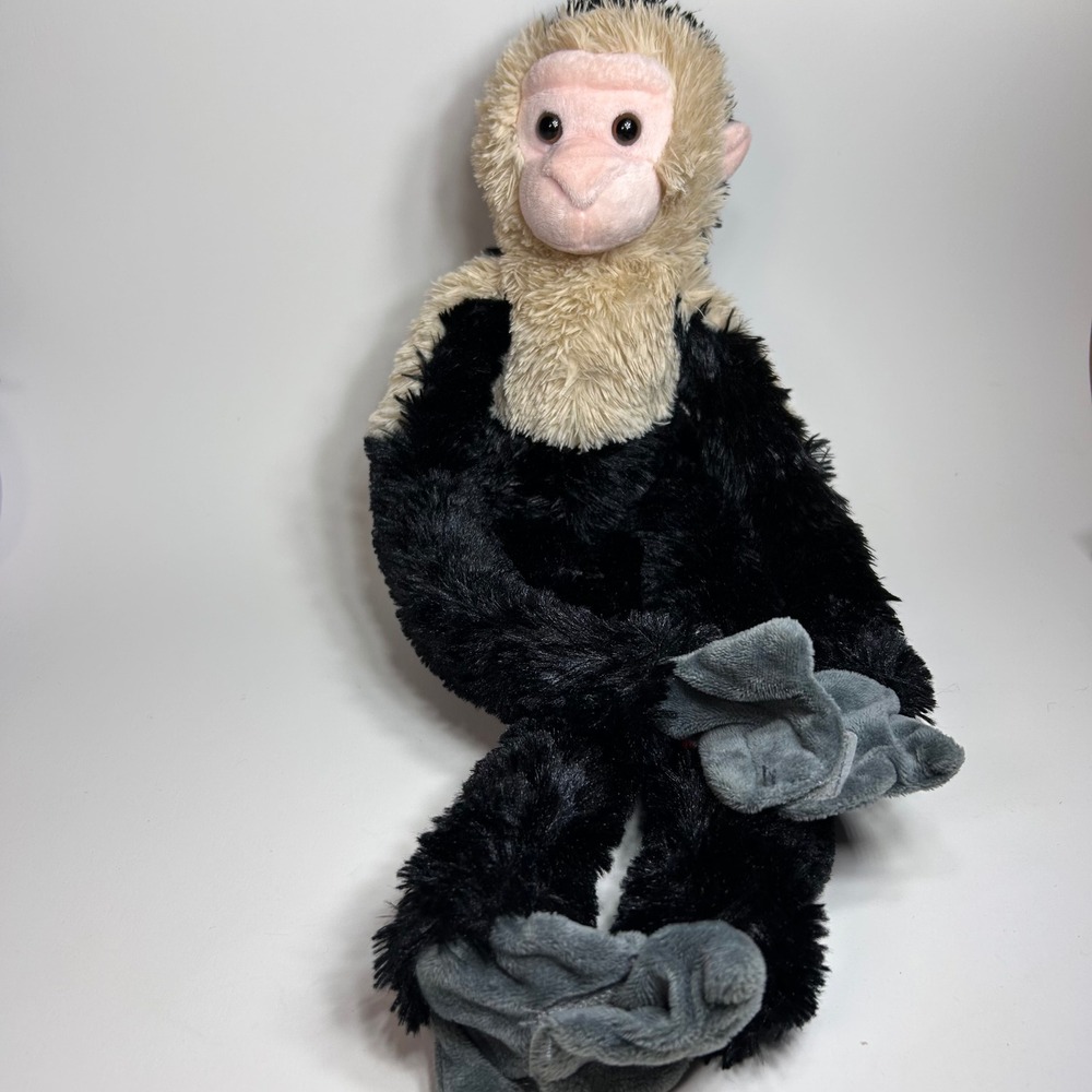 Wild Republic Hanging Capuchin Monkey Plush Black Cream Shaggy 20" Stuff Toy Vtg